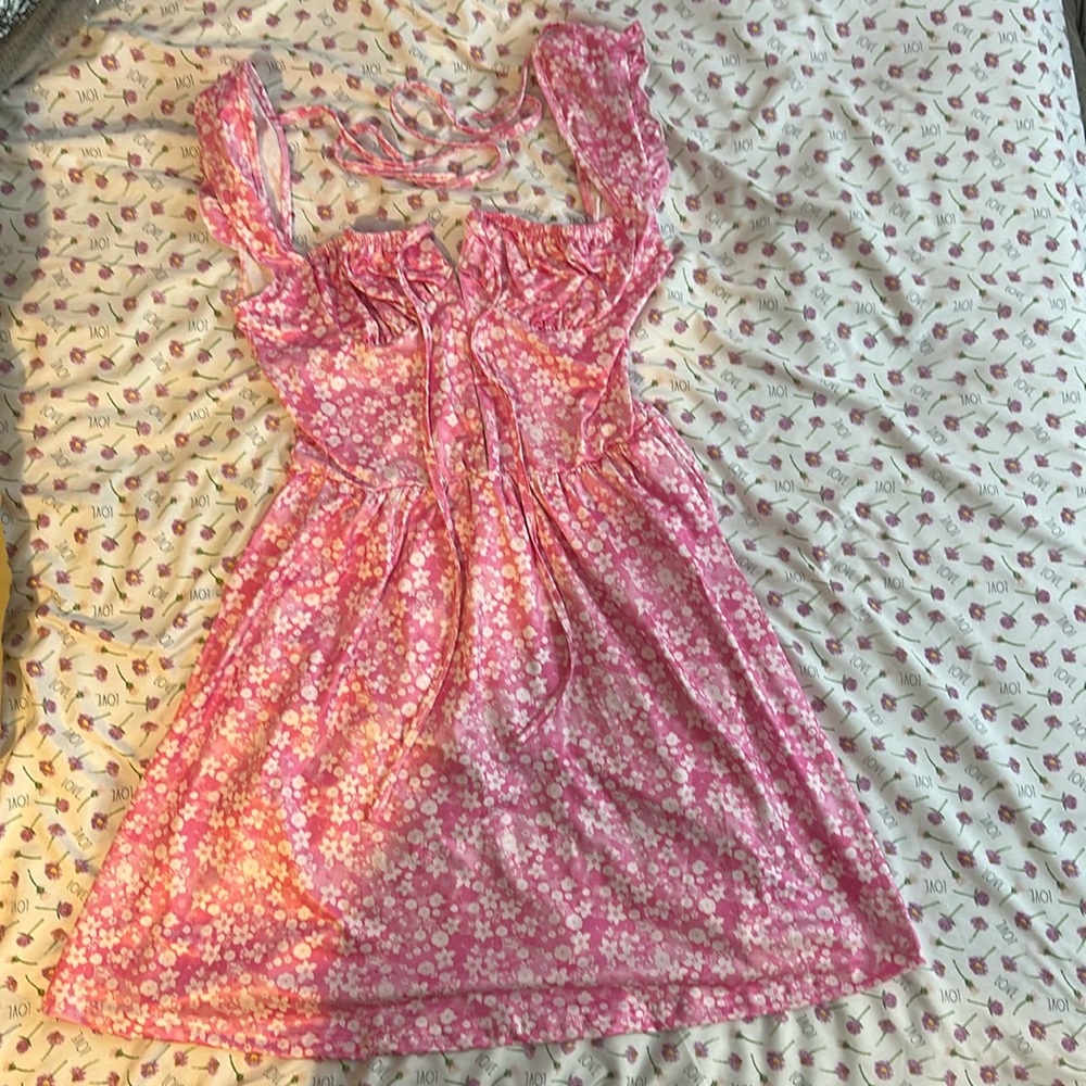 Revolve pink mini dress with white flowers size small
